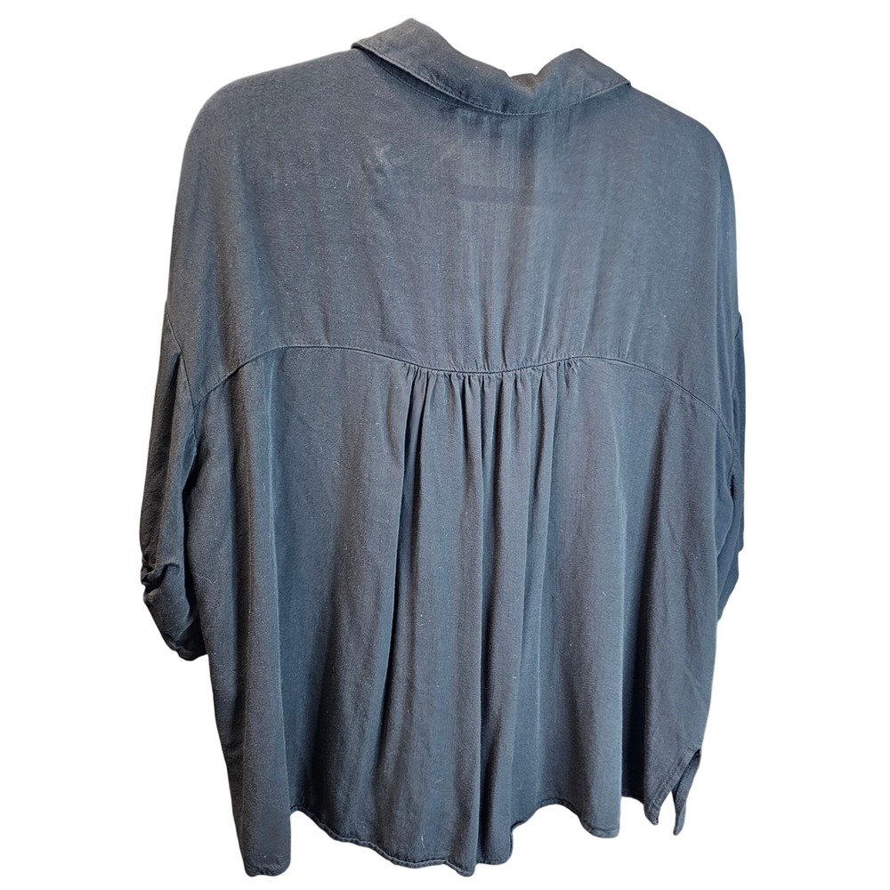 Mustard Seed Womens Off Black‎ Puff Sleeve Button Down Blouse Oversized Small - Picture 3 of 7